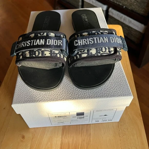 Dior Navy and White Slide Sandals - Picture 2 of 5